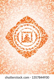 picture icon inside orange tile background illustration. Square geometric mosaic seamless pattern with emblem inside.