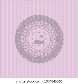 picture icon inside pink emblem. Vintage.