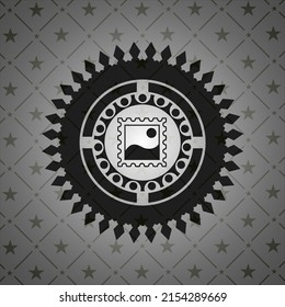 picture icon inside realistic black emblem. 