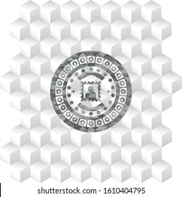 picture icon inside realistic grey emblem with cube white background