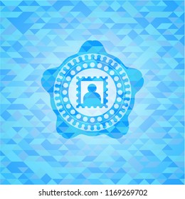 picture icon inside realistic light blue mosaic emblem