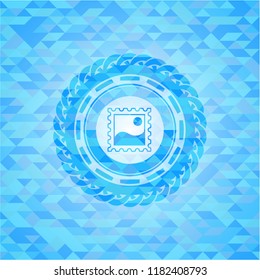  picture icon inside realistic light blue mosaic emblem
