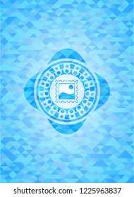 picture icon inside realistic light blue mosaic emblem