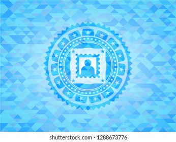 picture icon inside realistic light blue mosaic emblem