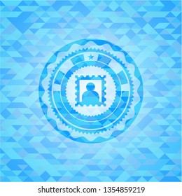 picture icon inside realistic light blue mosaic emblem