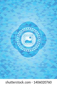 picture icon inside realistic light blue mosaic emblem