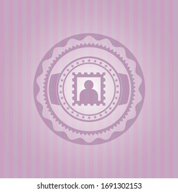 picture icon inside realistic pink emblem