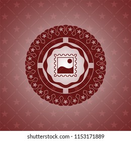 picture icon inside realistic red emblem