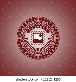 picture icon inside realistic red emblem