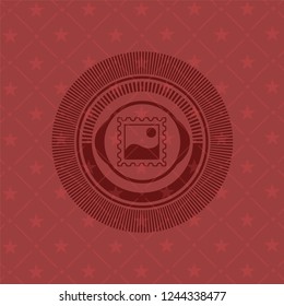picture icon inside realistic red emblem