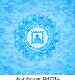 picture icon inside realistic sky blue mosaic emblem