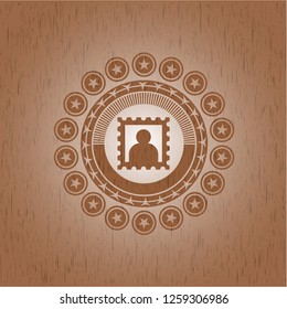 picture icon inside realistic wood emblem