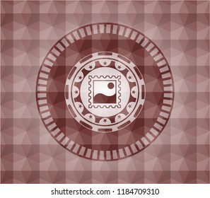 picture icon inside red badge with geometric pattern. Seamless.