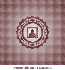 picture icon inside red badge with geometric pattern background. Seamless.