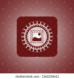 picture icon inside red emblem. Retro