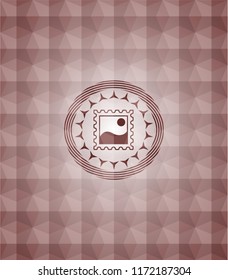picture icon inside red geometric emblem. Seamless.