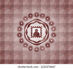 picture icon inside red geometric emblem. Seamless.