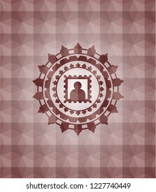 picture icon inside red geometric emblem. Seamless.