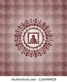 picture icon inside red seamless geometric emblem.
