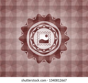 picture icon inside red seamless polygonal badge.