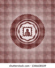 picture icon inside red seamless badge with geometric pattern background.