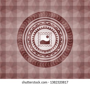 picture icon inside red seamless badge with geometric pattern background.