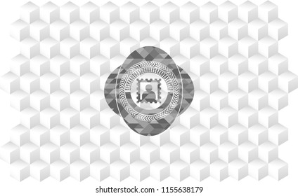 picture icon inside retro style grey emblem with geometric cube white background