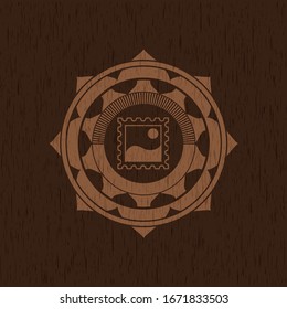 picture icon inside retro wooden emblem