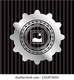 picture icon inside silver badge or emblem