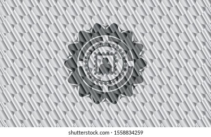picture icon inside silver badge or emblem. Scales pattern. Vector Illustration. Detailed.