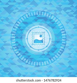 picture icon inside sky blue mosaic emblem