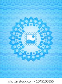picture icon inside water emblem background.