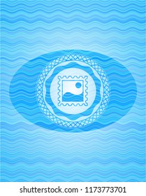 picture icon inside water wave concept badge background.