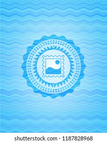 picture icon inside water wave representation emblem background.