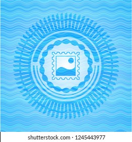 picture icon inside water wave concept badge background.
