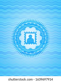 picture icon inside water wave badge background.