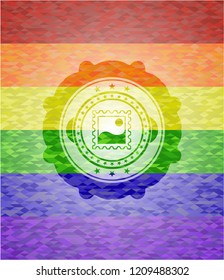 picture icon on mosaic background with the colors of the LGBT flag