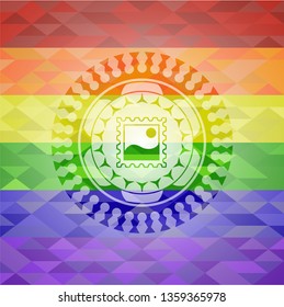 picture icon on mosaic background with the colors of the LGBT flag