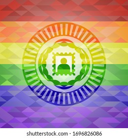 picture icon on mosaic background with the colors of the LGBT flag