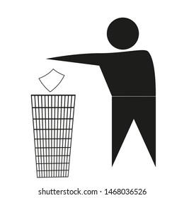 In the picture, an icon, a person throws garbage in the trash, an icon about the ecosystem. Calls for waste to be trashed, clean, an icon of a clean environment.