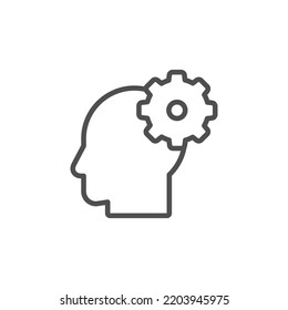 In the picture, the icon of a person who thinks about the situation, makes a decision, dreams, brainstorming. Icon for project, business.