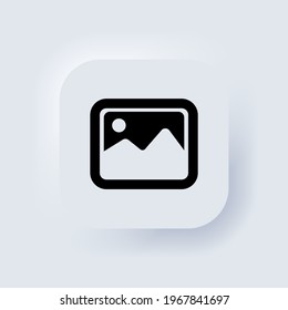 Picture icon. Photo gallery. Neumorphic UI UX white user interface web button. Neumorphism. Vector EPS 10.