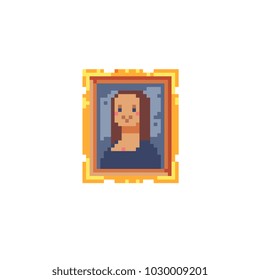 Picture icon. Pixel art. 8-bit sprite. Classic story.  Design for stickers, logo, embroidery, mobile app. Isolated vector illustration. Portrait of a woman.