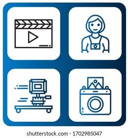 picture icon set. Collection of Clapperboard, Photographer, Camera, Instant camera icons