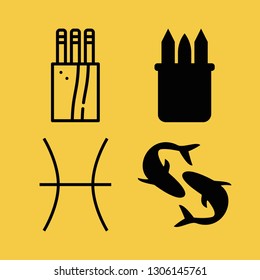 picture icon set with pencils and pisces vector illustration