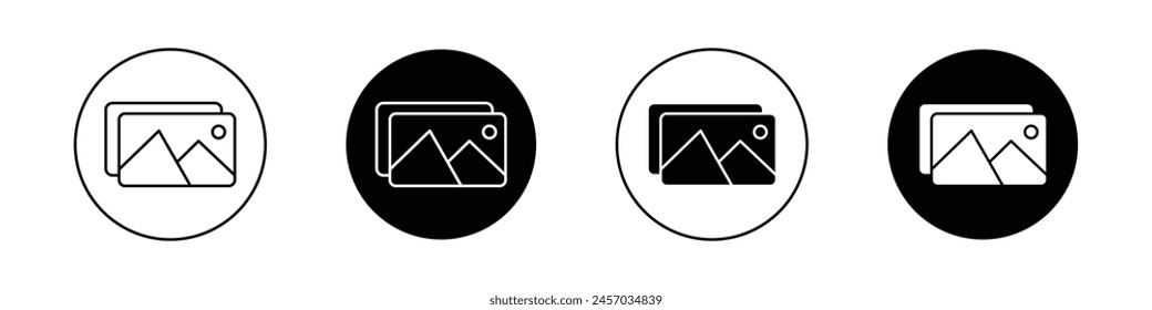 Picture icon set. photograph vector symbol. gallery web sign. image photo pictogram in black filled and outlined style.