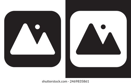 Icono de imagen Vector, silueta. Galería, Vector de iconos de fotos. Silueta de una Imagen, Diseño de iconos de álbum de fotos para App, logotipo, Sitio web. Ilustración vectorial.
