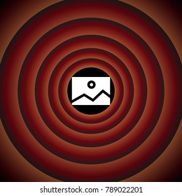 Picture icon. Vector. White icon on black circle in gradient rings.