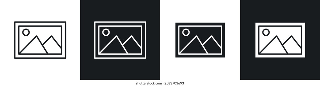 Picture icons collection in black and white filled and line versions