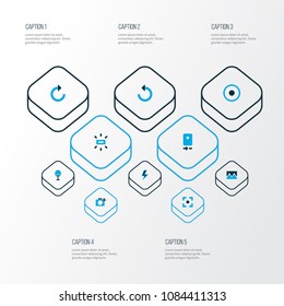 Picture icons colored set with adjust, add a photo, refresh right and other photographing elements. Isolated vector illustration picture icons.